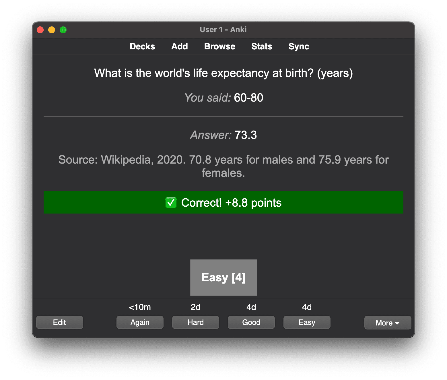 The back of the card shows your score
